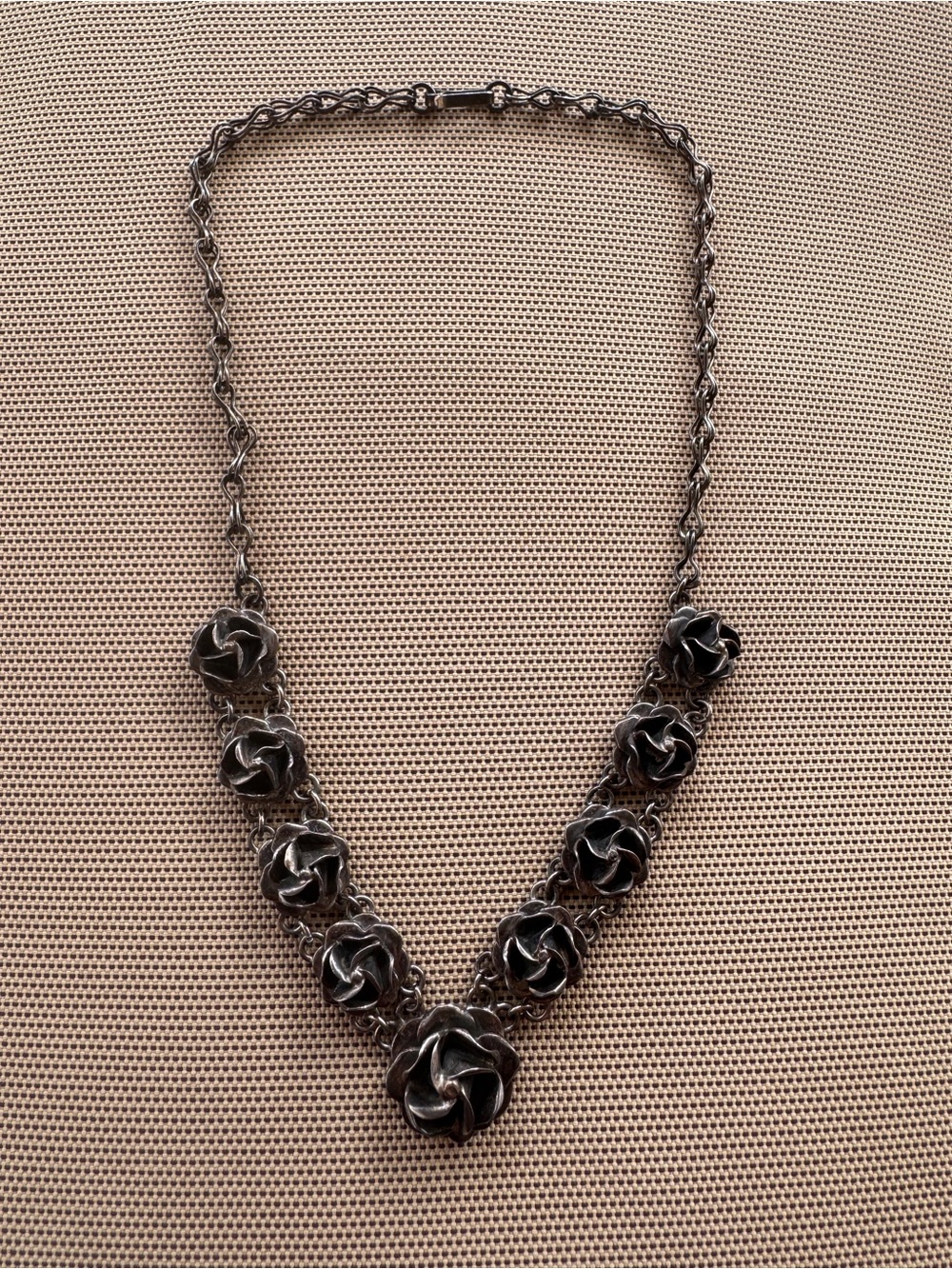 Vintage Mexico 925 Sterling Silver Rose Flower Necklace Taxco Style 42g